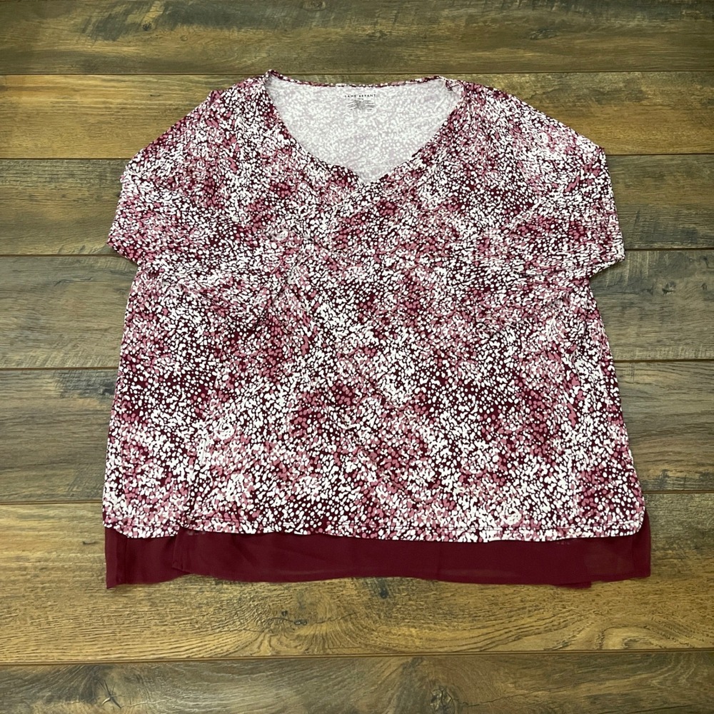 Lane Bryant Burgundy White Dot Layered Chiffon Hem Cardigan Top 14/16 NEW